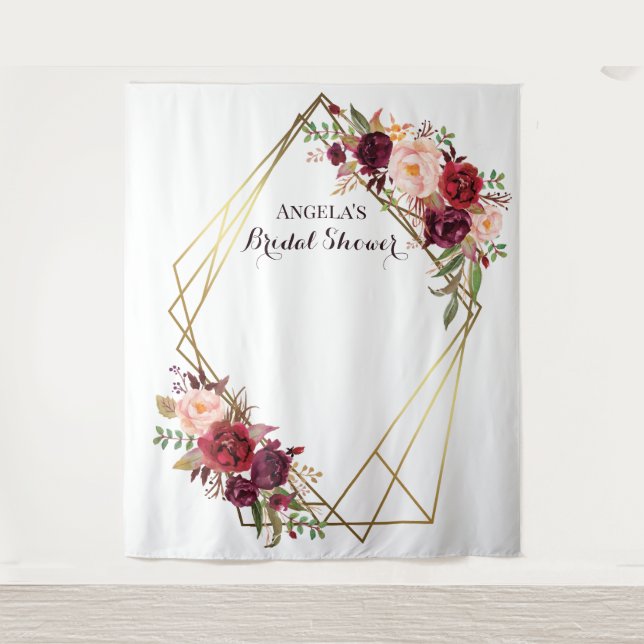 Tenture Marsala flowers Bridal Shower photo backdrop  (Devant)