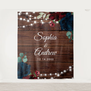 Tenture Marsala & Navy Rustic Wood Tapestry Mariage