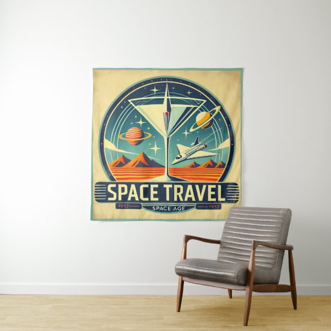 Tenture Martini Space Travel 1957 New Worlds Logo (En situation)