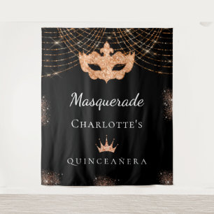 Tenture Mascarade noir paillettes d'or Quinceanera anniver