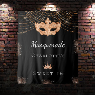 Tenture Mascarade noir paillettes or Sweet 16 anniversaire