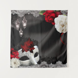 Tenture Mascarade Noir Rouge Élégant Floral Fond de Décor 