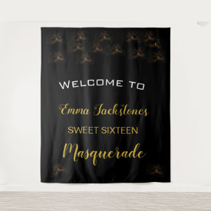Tenture Masquerade Or Noir Sweet 16 15 Anniversaire