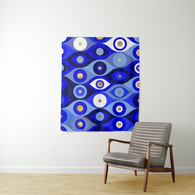 Tenture Mati Mataki grecque - Matiasma Evil Eye blues (En situation)