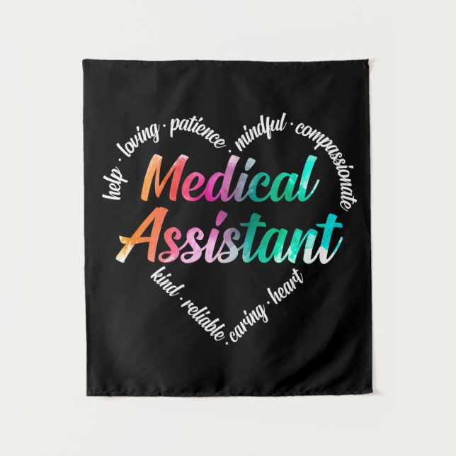 Tenture Médicale Assistant Coeur Mot Cloud Aquarelle (Devant)