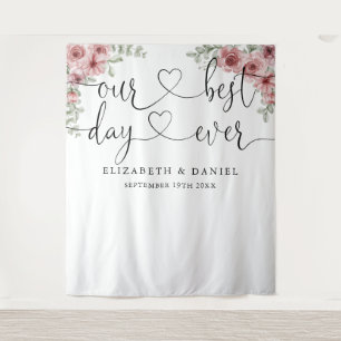 Tenture Meilleur Jour Décor Floral de Mariage avec Texte p
