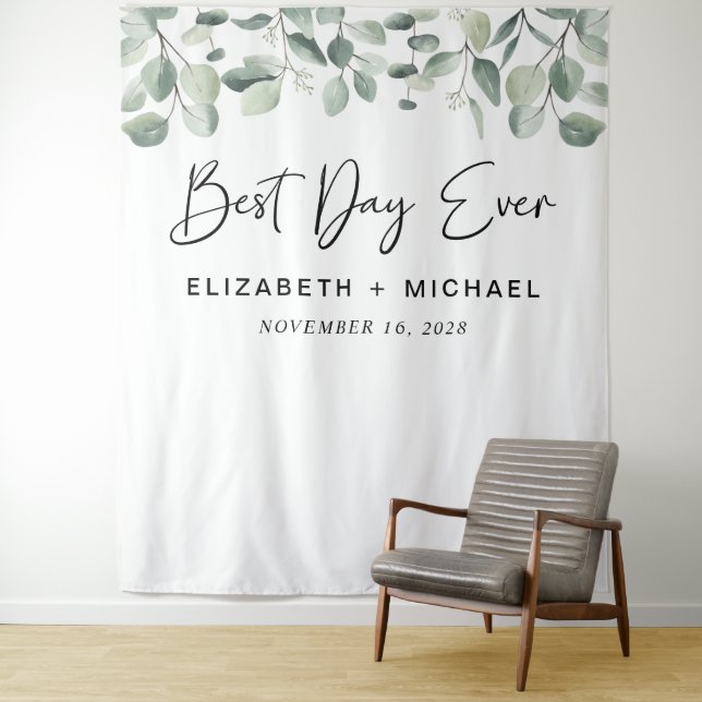 Tenture Meilleur Jour Jamais Eucalyptus Verdure Mariage (En situation)