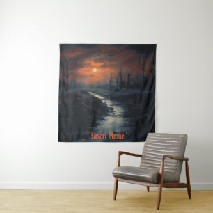 Tenture Menace Lune : La Forêt Noire Hantée à Dusk