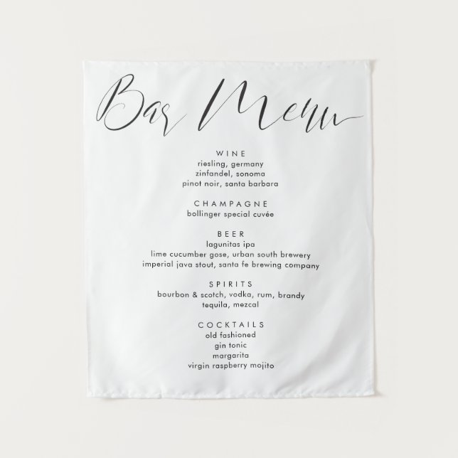 Tenture Menu des boissons de mariage à l'écriture calligra (Devant)