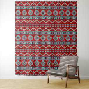 Tenture Mesas Sud-Ouest Turquoise & Rouge Design géométriq