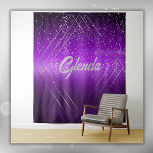 Tenture Métal brossé violet moderne avec Monogramme argent
