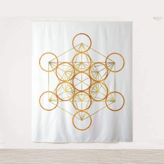 Tenture Métatron's Cube Sacred Geometry - cuivre et or (Devant)