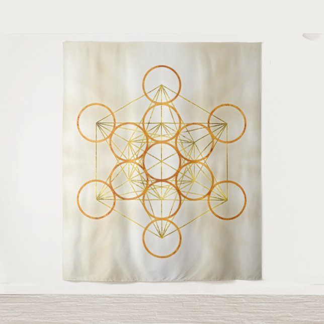 Tenture Métatron's Cube Sacred Geometry - cuivre et or (Devant)