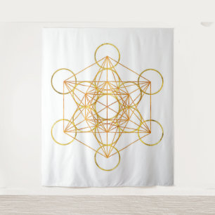 Tenture Métatron's Cube Sacred Geometry - cuivre et or