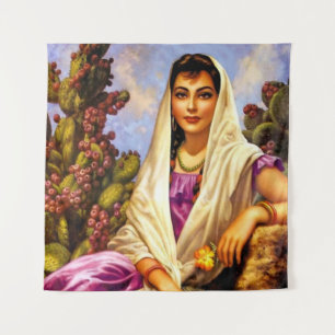 Tenture Mexicaine Calendrier de beauté fille avec châle de