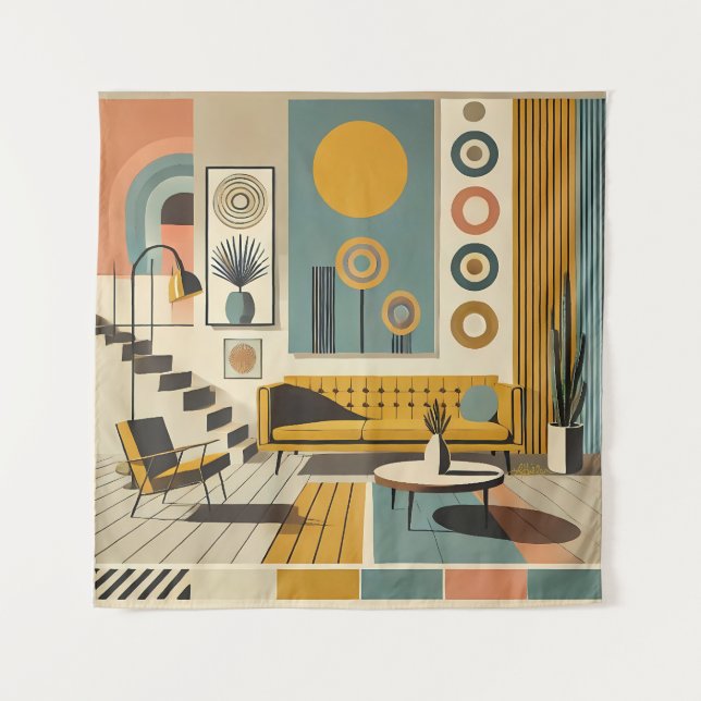 Tenture Mid Century Interior Design Dessert Livingroom (Devant)