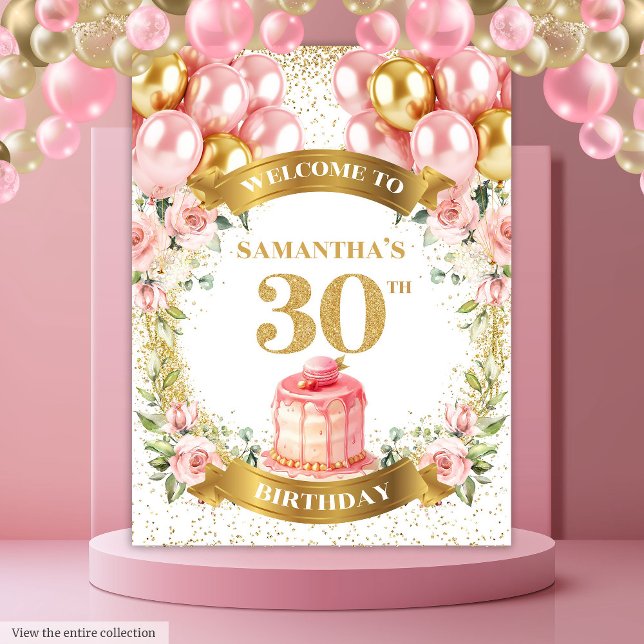 Tenture Mignonne 30e anniversaire Blush Gold Celebration C (Cute 30th Birthday Blush Gold Celebration Backdrop)
