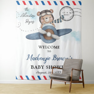 Tenture Mignonne Bear Plane Aventure Commence Baby shower 