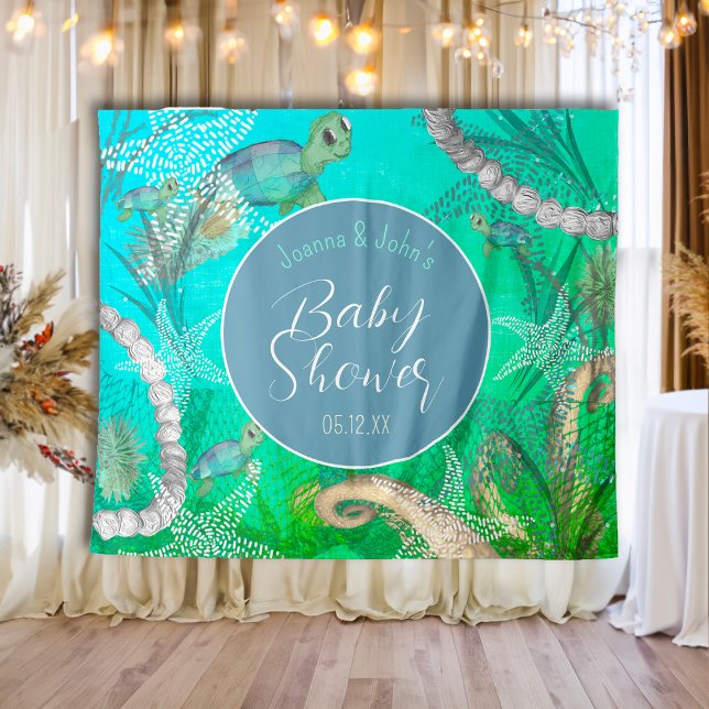 Tenture Mignonne sous le Baby shower marin (Cute Under the Sea Baby Shower Tapestry)