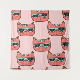 Tenture Mignons visages de chat, motif sans soudure.