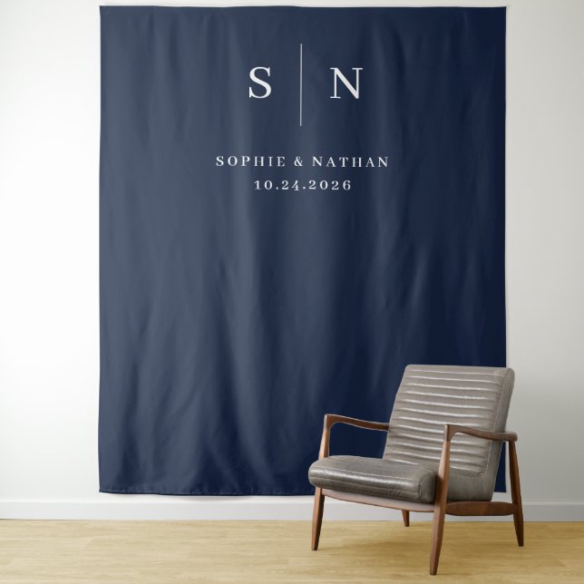 Tenture Minimal et chic | Bleu de marine avec Mariage Mono (En situation)