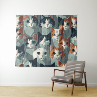 Tenture Minimalist Cats Collage Wallpaper