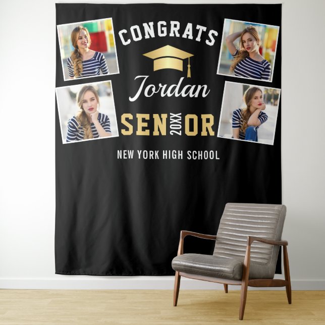 Tenture Modern Black Graduation 4 Photo Booth Backdrop (En situation)