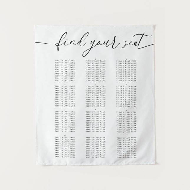 Tenture Modern Elegant Wedding Seating Chart for 12 Tables (Devant)