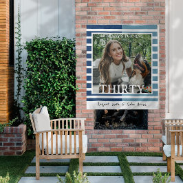 Tenture Modern Minimalist Striped 30th Birthday Photo