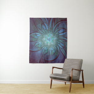 Tenture Moderne Abstrait tendance Fleur bleue Fractal Art