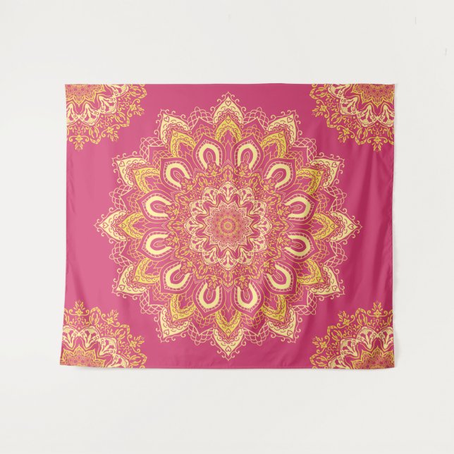 Tenture Moderne Elégant Yellow Raspberry rose Boho Mandala (Devant (Horizontal))