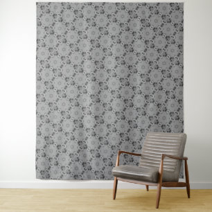 Tenture MODERNE Mandala PETITES LIGNES -Tapisserie EN GRAY