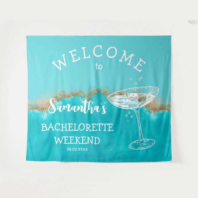 Tenture Moderne Plage Or Turquoise Bleu Enterrement de Vie (Devant (Horizontal))