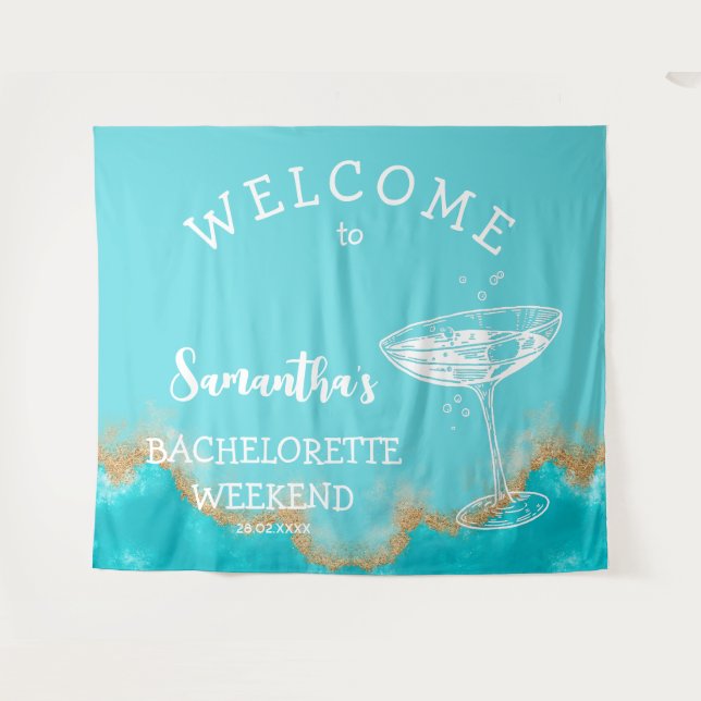 Tenture Moderne Plage Or Turquoise Bleu Enterrement de Vie (Devant (Horizontal))