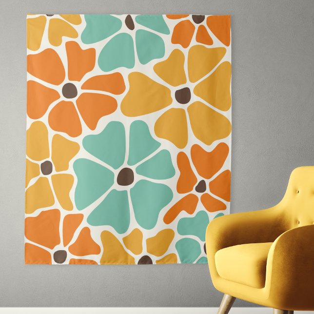 Tenture Moderne Rétro Fleur Mid-Century (Mid Century Modern Retro Mod Floral Tapestry wall hanging party backdrop decoration dorm room decor)