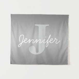 Tenture Monogramme blanc curé et gris   Couleurs modifiabl