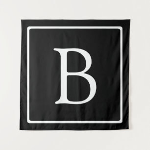 Tenture Monogramme Classique Simple   Noir avec Texte Blan