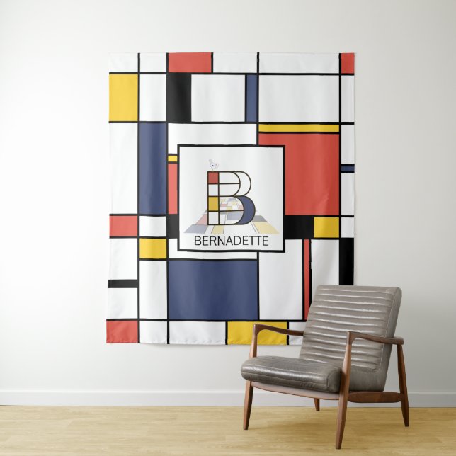 Tenture Monogramme d'art néoplasticiste charmant. Lettre B (En situation)