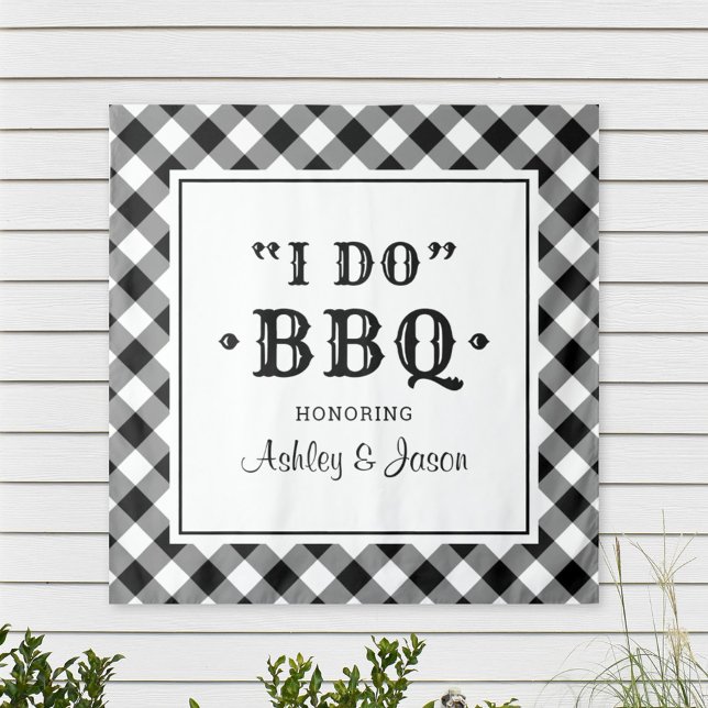 Tenture Monogramme de mariage personnalisé 'I Do BBQ Black (Créateur téléchargé)