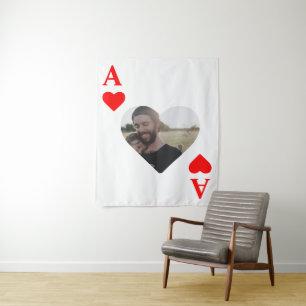 Tenture monogramme de photo de coeur de poker moderne pers