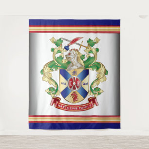 Tenture Monogramme Famille Crest Chevalier Bouclier Épée D