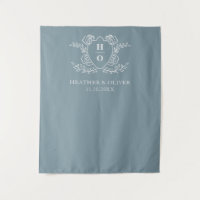 Monogramme floral de crête vintage bleu poussiéreu