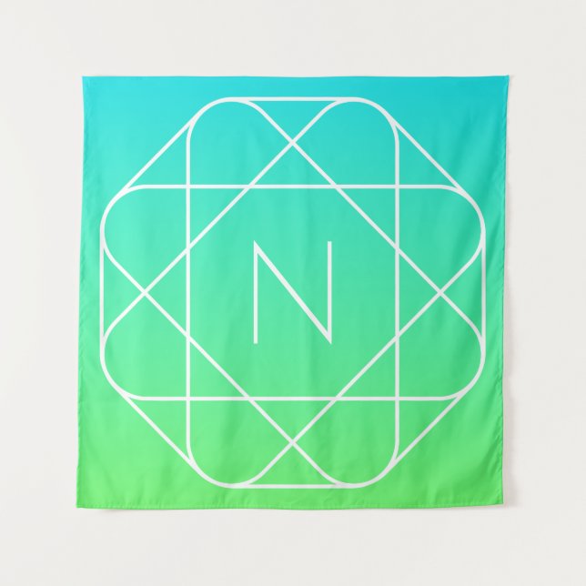 Tenture Monogramme géométrique cool | Ombre Vert bleu et c (Devant)