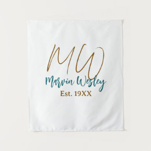 Tenture Monogramme marron bleu turquoise année simple mini