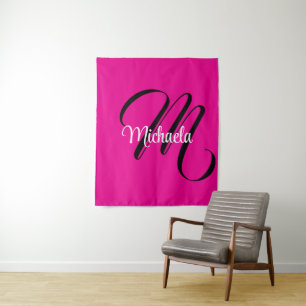Tenture Monogramme moderne minimaliste nom initial rose ch