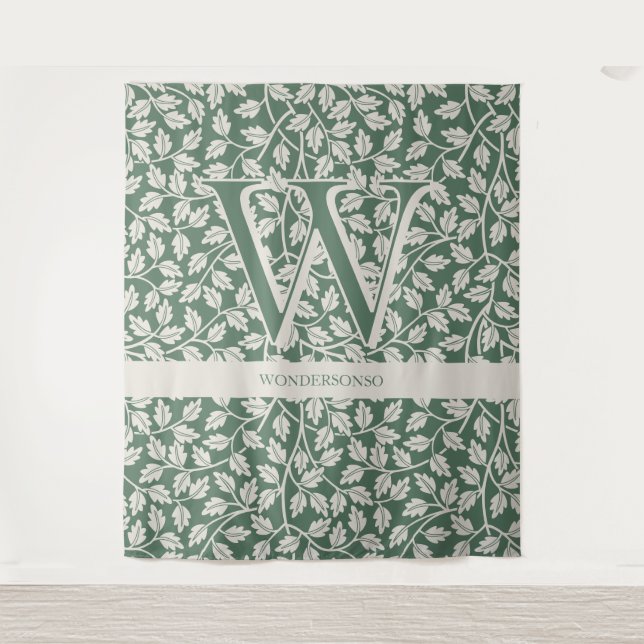 Tenture Monogramme modifiable fleur vert émeraude personna (Devant)