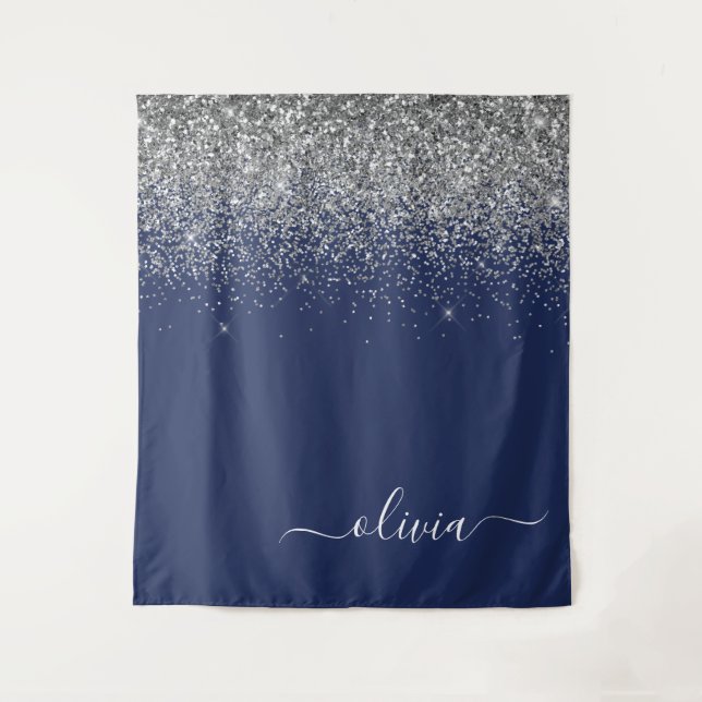 Tenture Monogramme Pailleté Fille Navy Blue Argenté (Devant)