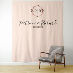 Tenture Monogramme Peach Rose Gold Foil Mariage Arrière