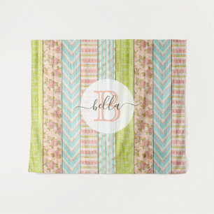Tenture Monogramme personnalisé avec roses en style shabby