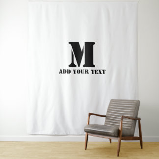 Tenture Monogramme personnalisé noir texte moderne personn
